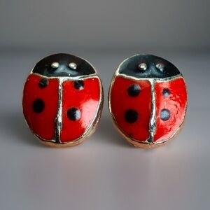 Red and Black Tiny Ladybug Pierced Earrings